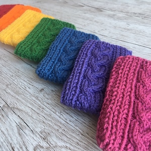 Hand-knitted phone sock, pouch, cosy, sleeve, Father&#39;s Day gift, teacher/student gift, in 7 rainbow colours and 2 sizes