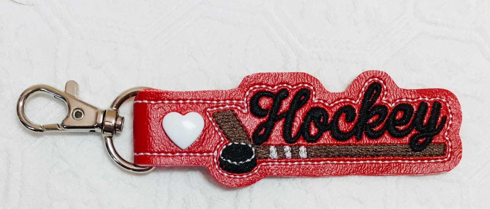 Hockey key chain Hockey Stick key fob Embroidered Hockey key Etsy