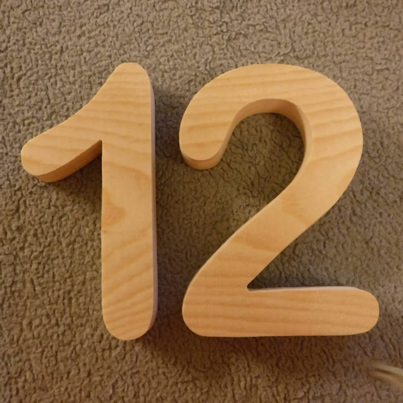Wooden house numbers 5 to 7. custom house numbers Arial rounded