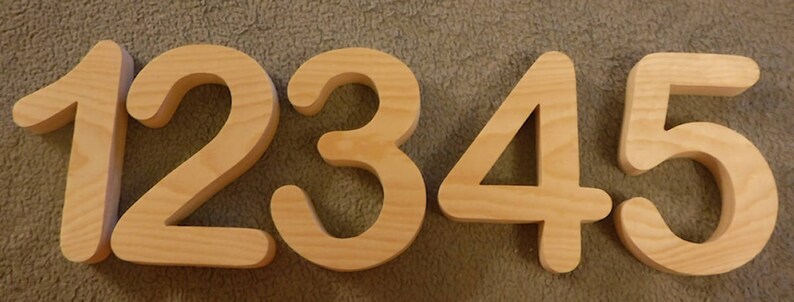 Wooden house numbers 5 to 7. custom house numbers Arial rounded