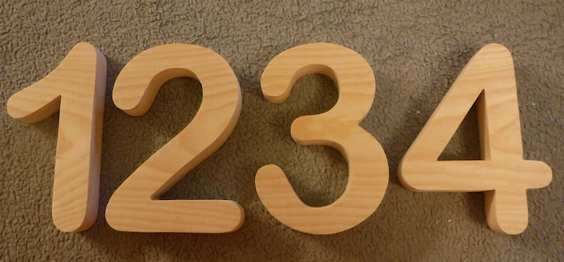 Wooden house numbers 5 to 7. custom house numbers Arial rounded