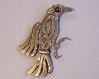Celtic Raven Brooch or Pendant in Bronze