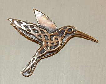 Celtic Hummingbird Pendant or Brooch in Bronze
