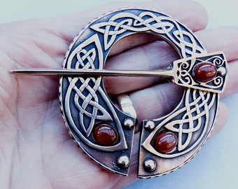 Cloak Clasp - Pennanular Brooch - Bronze with Carnelian