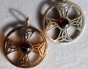 Celtic Cross with Garnet or Labradorite in Silver or Bronze