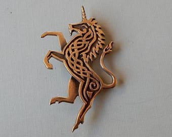 Celtic Style Unicorn Pendant or Brooch in Bronze