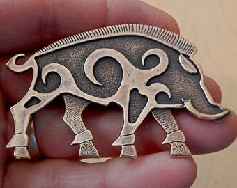 Large Boar Brooch or Pendant in Bronze