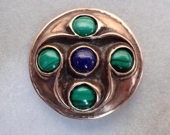 Celtic Style Brooch in Bronze with Malachite and Lapis