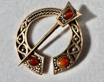 Cloak Clasp - Pennanular Brooch - Bronze with Carnelian