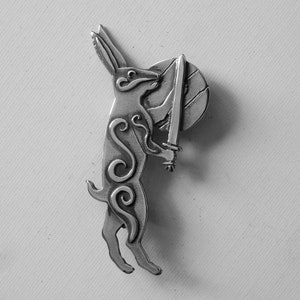 Killer Rabbit with Sword in White Bronze for Michelle - Pendant or Brooch