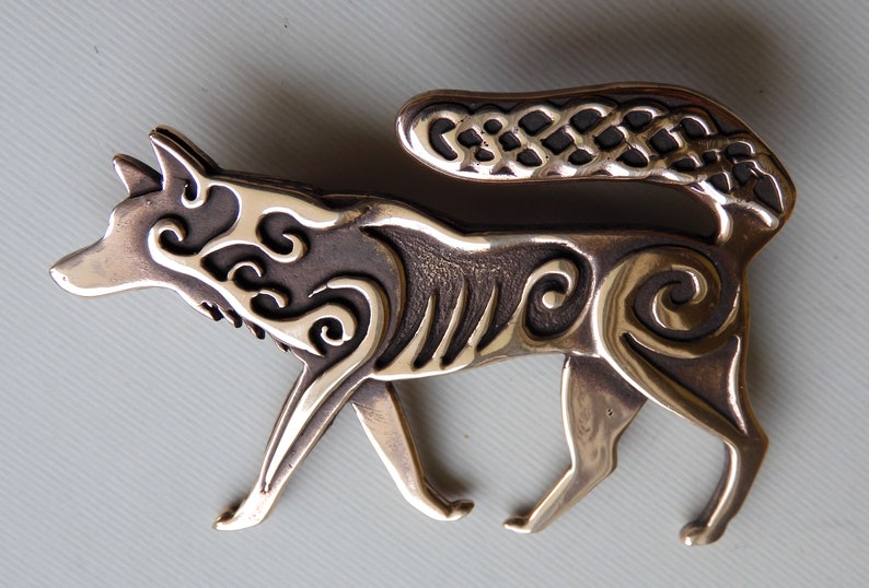 Celtic Wolf Brooch or Pendant in Bronze image 2