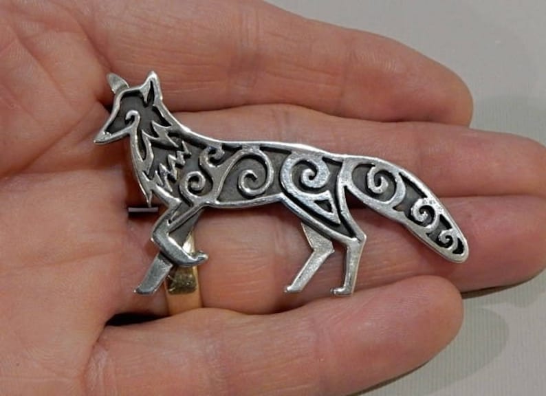 Celtic Fox Brooch or Pendant in Bronze or Silver image 3