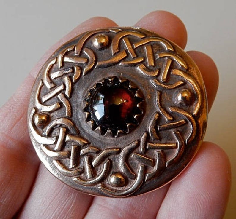 Garnet Celtic Knotwork Brooches in Bronze