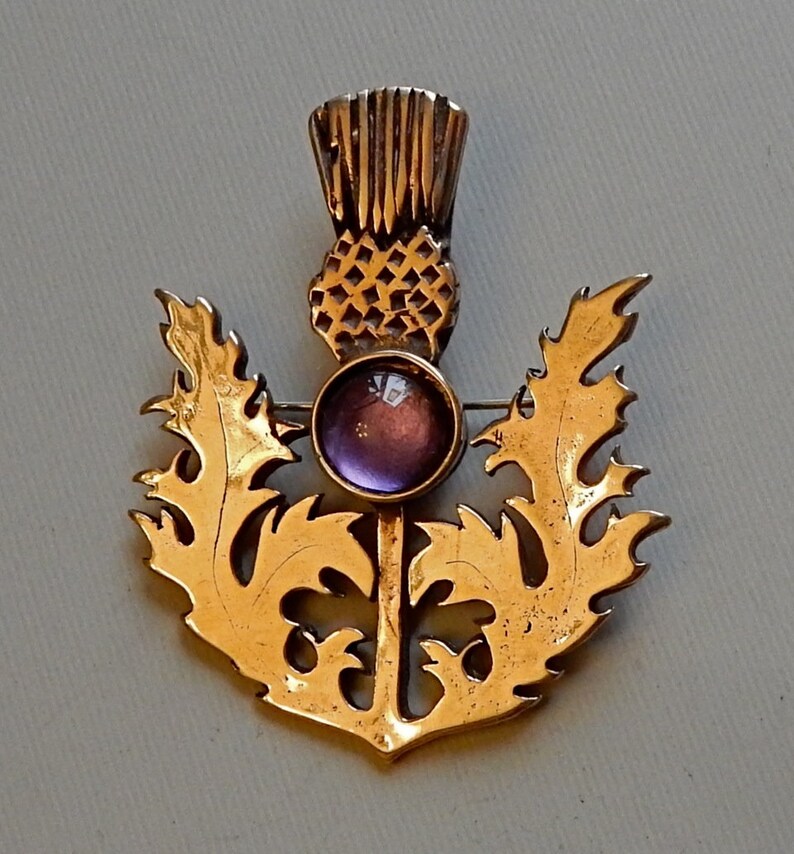 Vintage Silver Tone Marcasite Scottish Thistle Brooch Pin