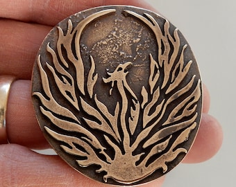 Phoenix Pendant or Brooch in Bronze