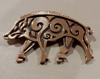 Boar Brooch or Pendant in Bronze