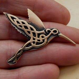 Celtic Hummingbird Pendant or Brooch in Bronze image 2