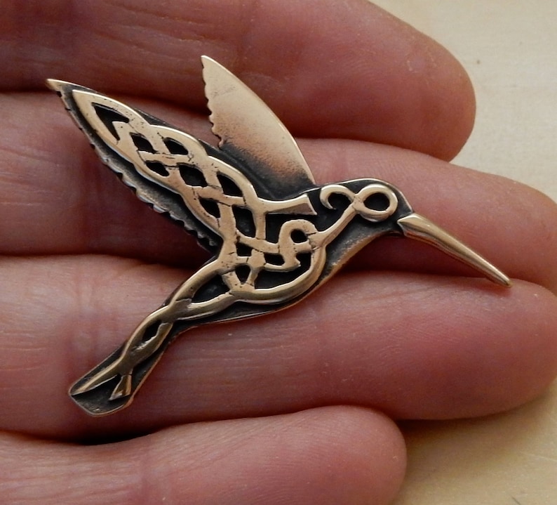 Celtic Hummingbird Pendant or Brooch in Bronze image 2