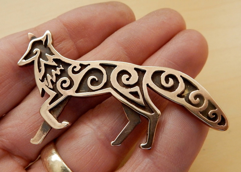 Celtic Fox Brooch or Pendant in Bronze or Silver image 2
