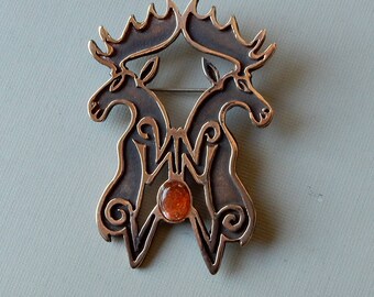 Moose Brooch or Pendant in Bronze
