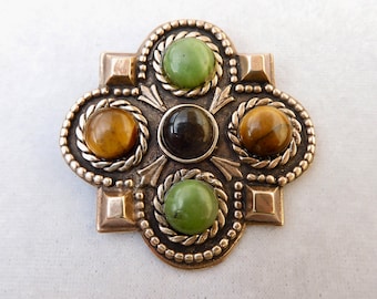 Frankish Pin with Tiger Eye, Serpentine, and Golden Sheen Obsidian