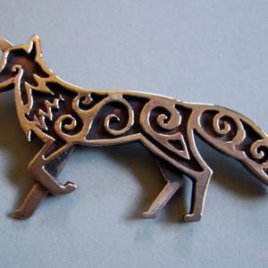 Celtic Fox Brooch or Pendant in Bronze or Silver