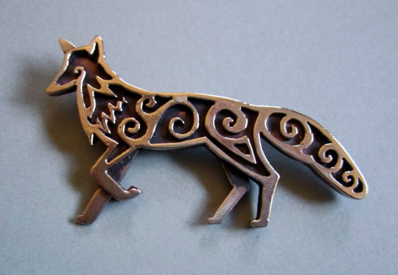 Celtic Fox Brooch or Pendant in Bronze or Silver image 1