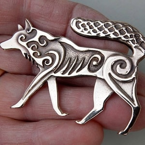 Celtic Wolf Brooch or Pendant in Bronze