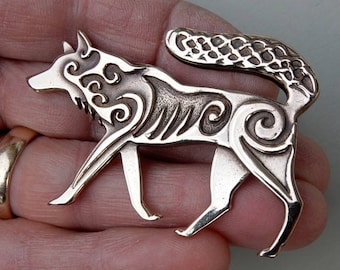 Celtic Wolf Brooch or Pendant in Bronze