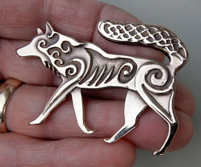 Celtic Wolf Brooch or Pendant in Bronze image 1