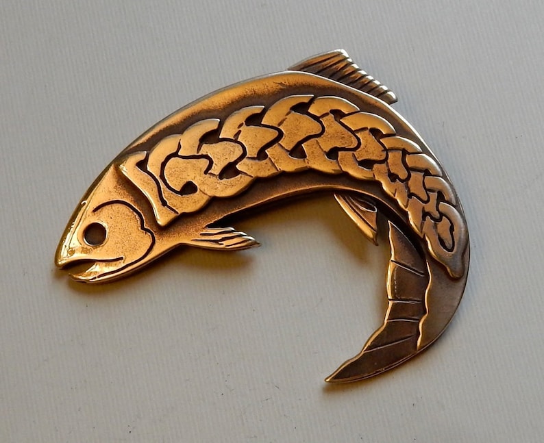 Celtic Salmon of Knowledge Brooch or Pendant in Bronze Etsy Canada
