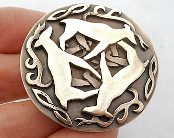 Celtic Reindeer Circle Brooch or Pendant