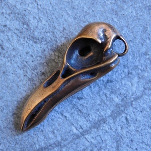 Cast Bronze Raven Skull Pendant