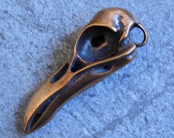 Cast Bronze Raven Skull Pendant