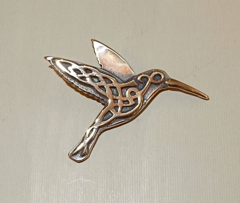 Celtic Hummingbird Pendant or Brooch in Bronze image 1