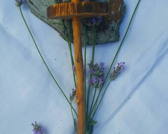 Natural foraged wood rustic top whorl drop spindle.