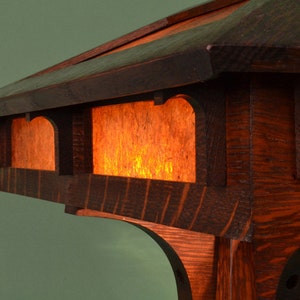 Arts and Crafts Mission Style Oak and Mica Desk Lamp Rustic Log Cabin Style Light image 3