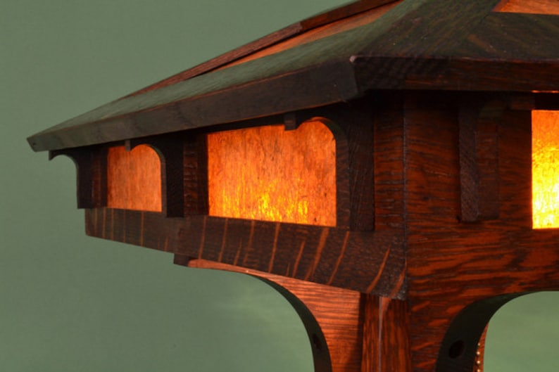 Arts and Crafts Mission Style Oak and Mica Desk Lamp Rustic Log Cabin Style Light image 3