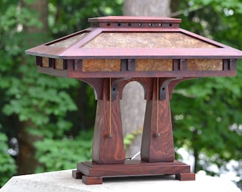 Mission Arts and Crafts Style Mica Double Pedestal Table Lamp Prairie Craftsman