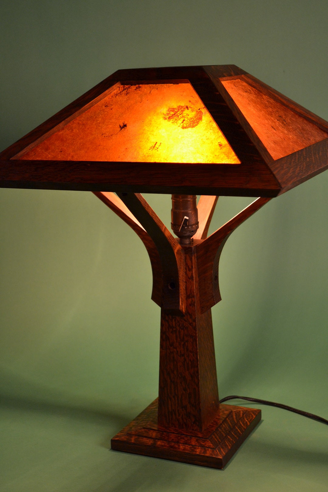 Mission Craftsman Style Oak and Mica Table Lamp Etsy