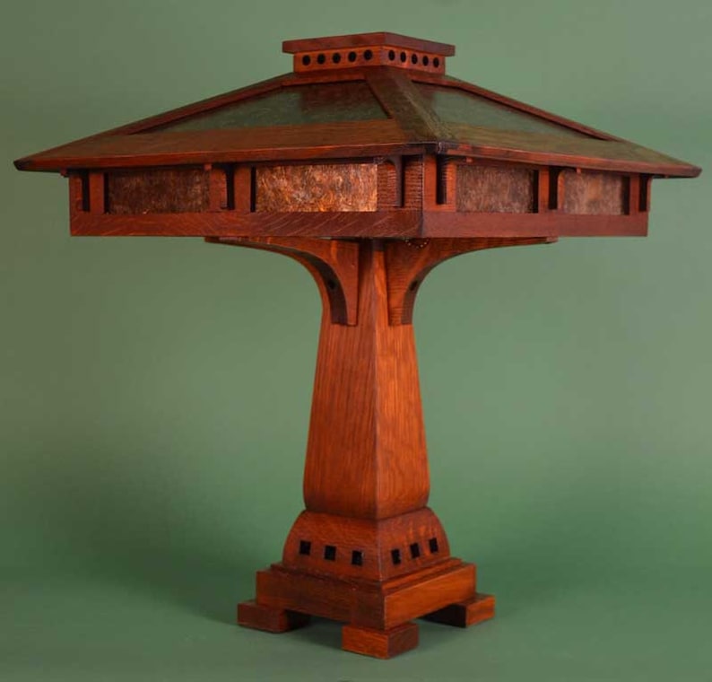 Mission Style Table Lamp With Mica Shade Panels Etsy