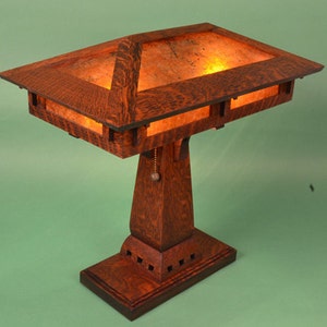 Arts and Crafts Mission Style Oak and Mica Desk Lamp Rustic Log Cabin Style Light image 1