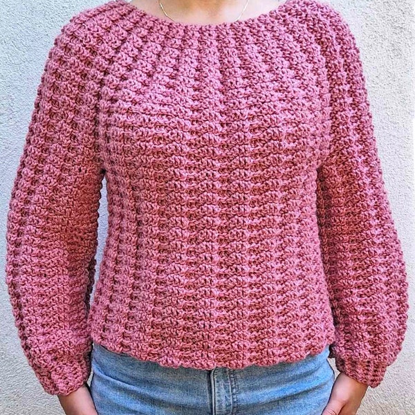 Crochet Pattern for Sweaters, Jumpers, Pullovers. Made top down with easiest stitches. Crochet pattern PDF download tutorial