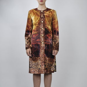 Silk Velvet Abstract Print Coat Dress Elegant Evening Coat Haute Couture Coat Dress Fully Lined Autumn Coat Winter Dress