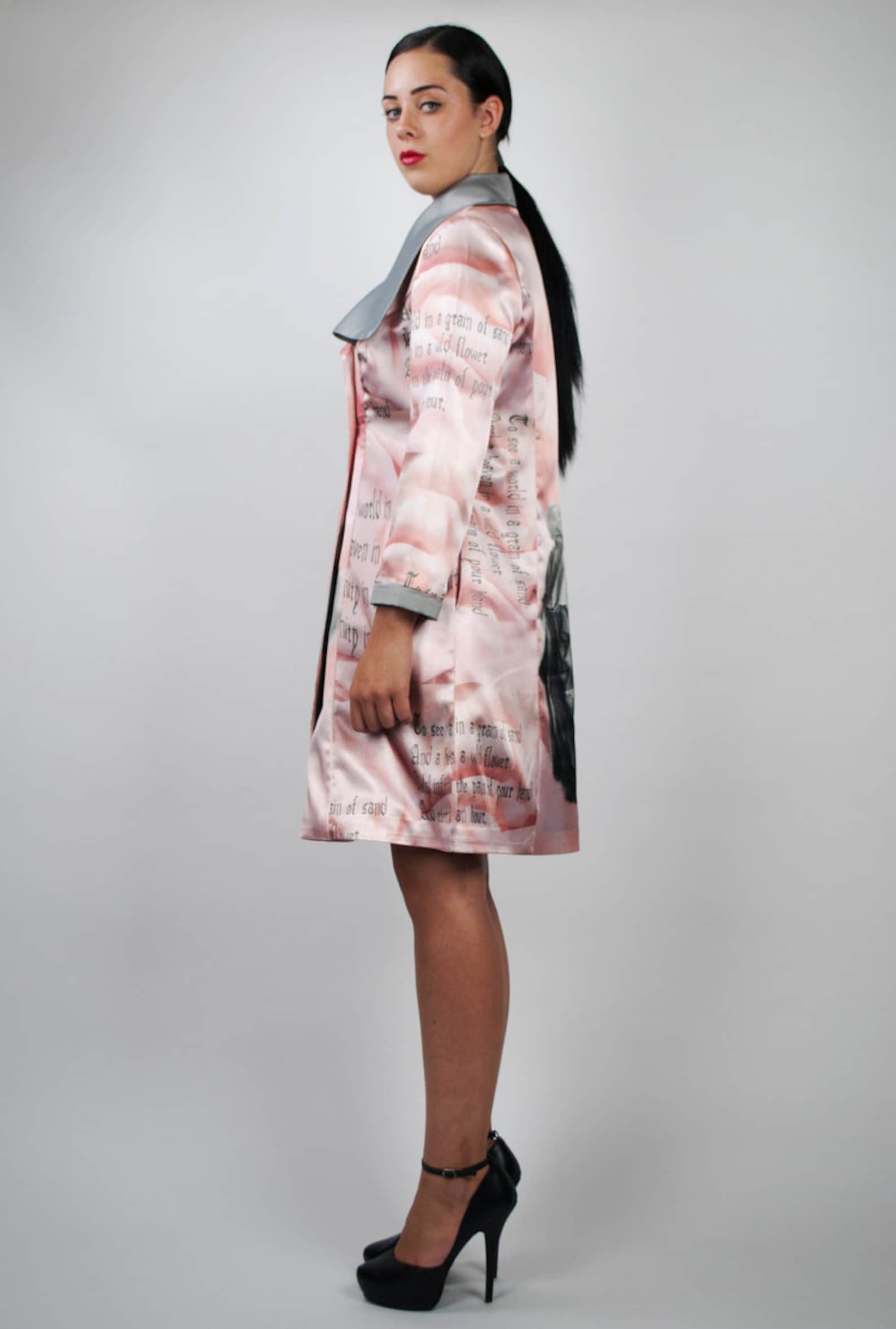 Pink Grey Silky Coat Fine Art Jacket Durer Painting Sketch Coat Luxry