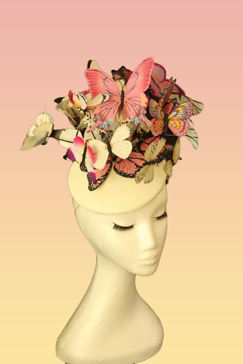 Pink Ivory Butterflies Hat Butterfly Fascinator Haute Couture Etsy