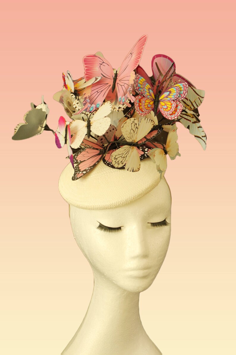 Pink Ivory Butterflies Hat Butterfly Fascinator Haute Couture Etsy UK