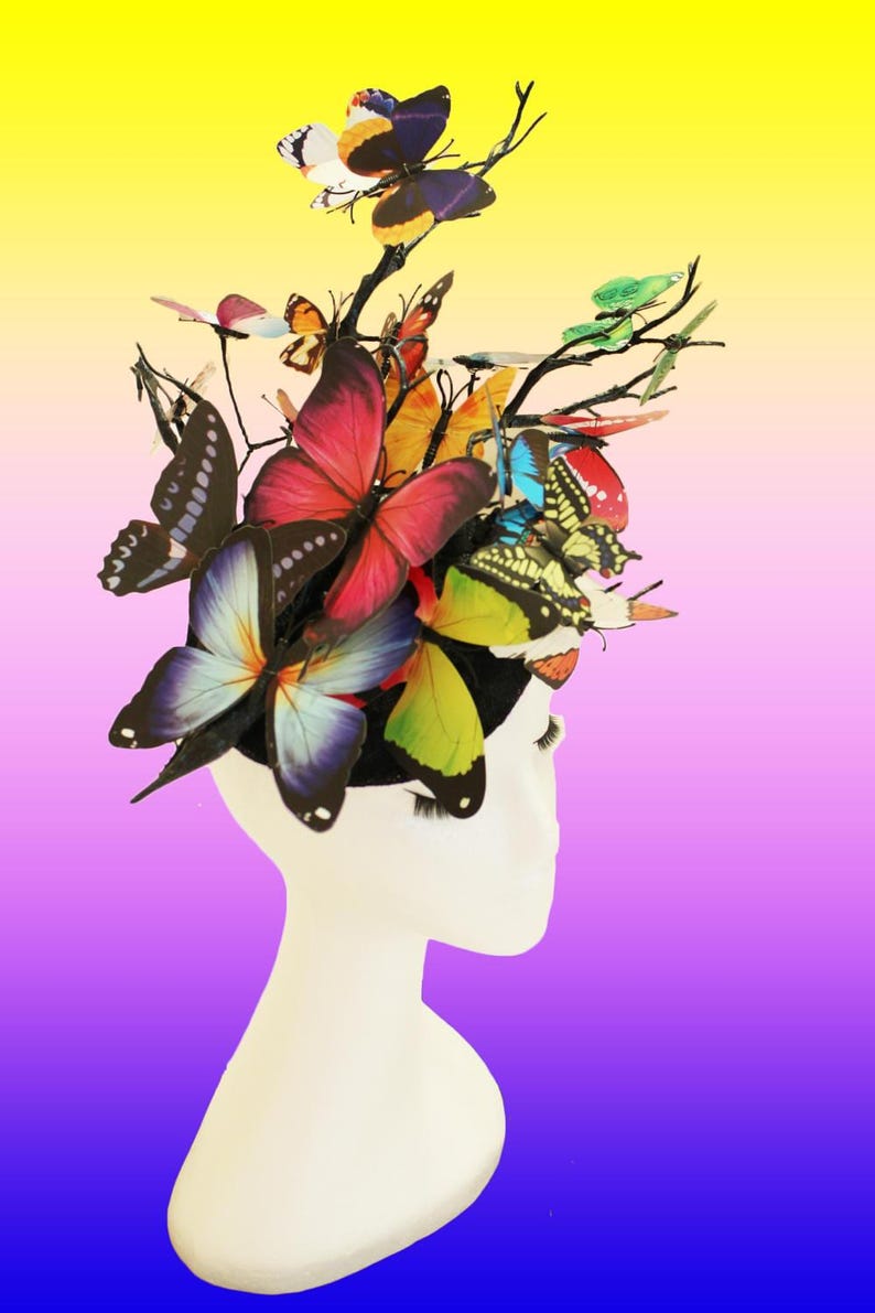 Multi Colour Butterfly Hat Wedding Hat Wedding Fascinator Etsy