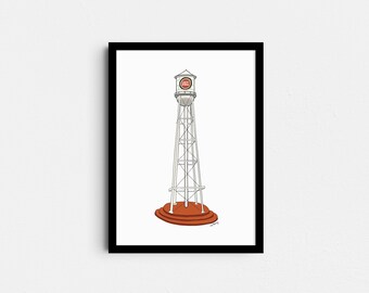 Lucky Strike watertoren | Durham NC-illustratie | Digitaal downloaden