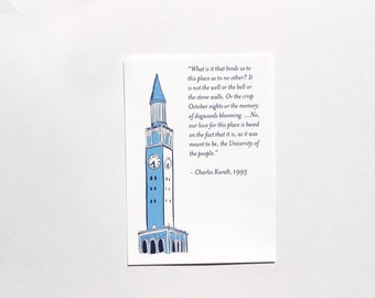 UNC Bell Tower Art Print | 5x7" Graduation Gift | Famous Charles Kuralt Quote
